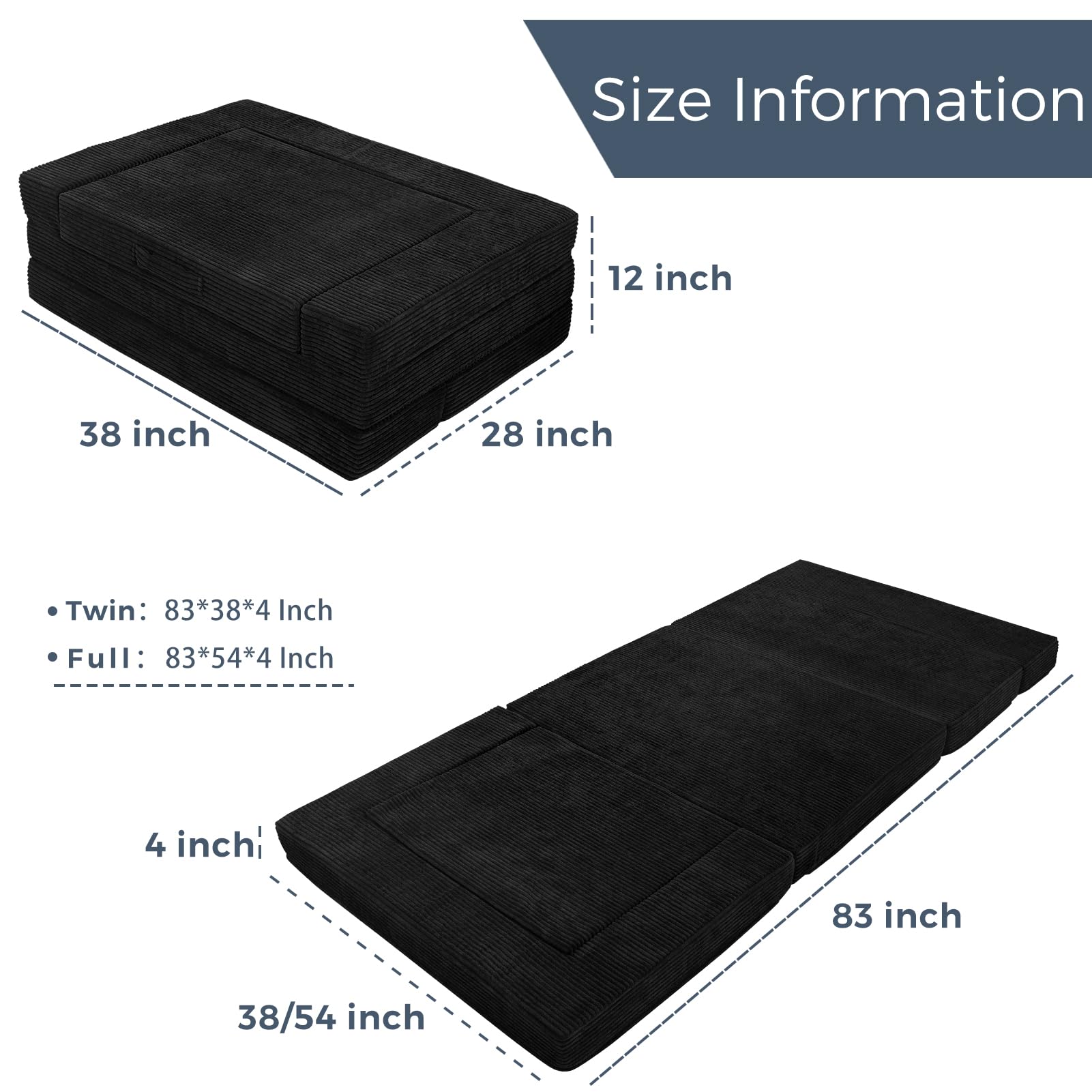 MAXYOYO Multifunctional Folding Sofa Bed, Portable Foldable Sleeper Sofa Floor Couch Futon Mattress for Guest Room, Black