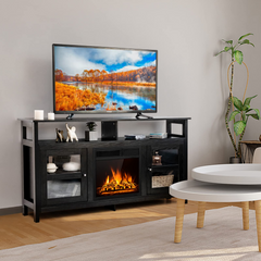 Tangkula Fireplace TV Stand, Farmhouse Media Console Table w/18 1500W Electric Fireplace for Flat Screen TVs up to 65"