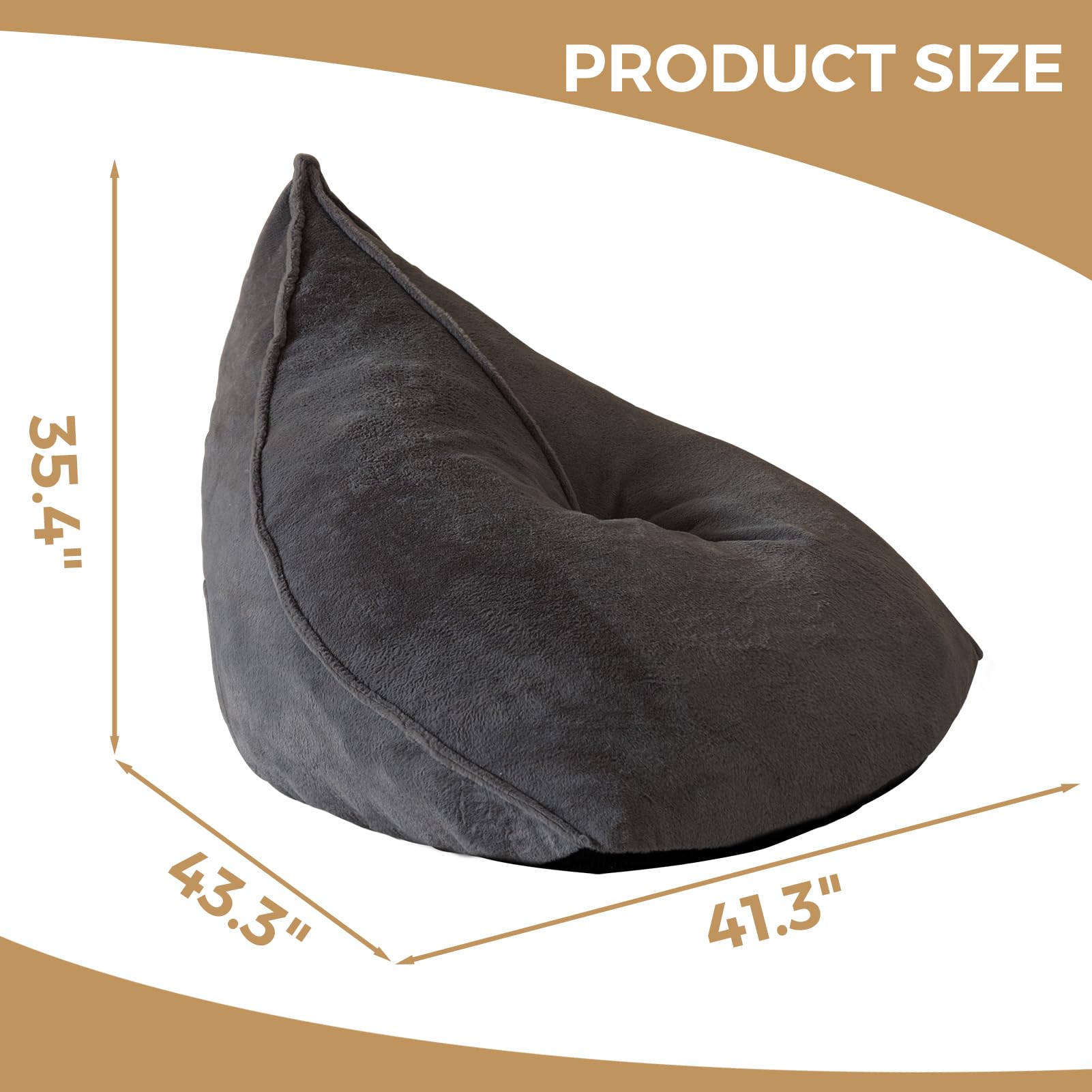 MAXYOYO Bean Bag Chairs for Adults, Giant Sherpa Lazy Couch with Filler, Dark Grey