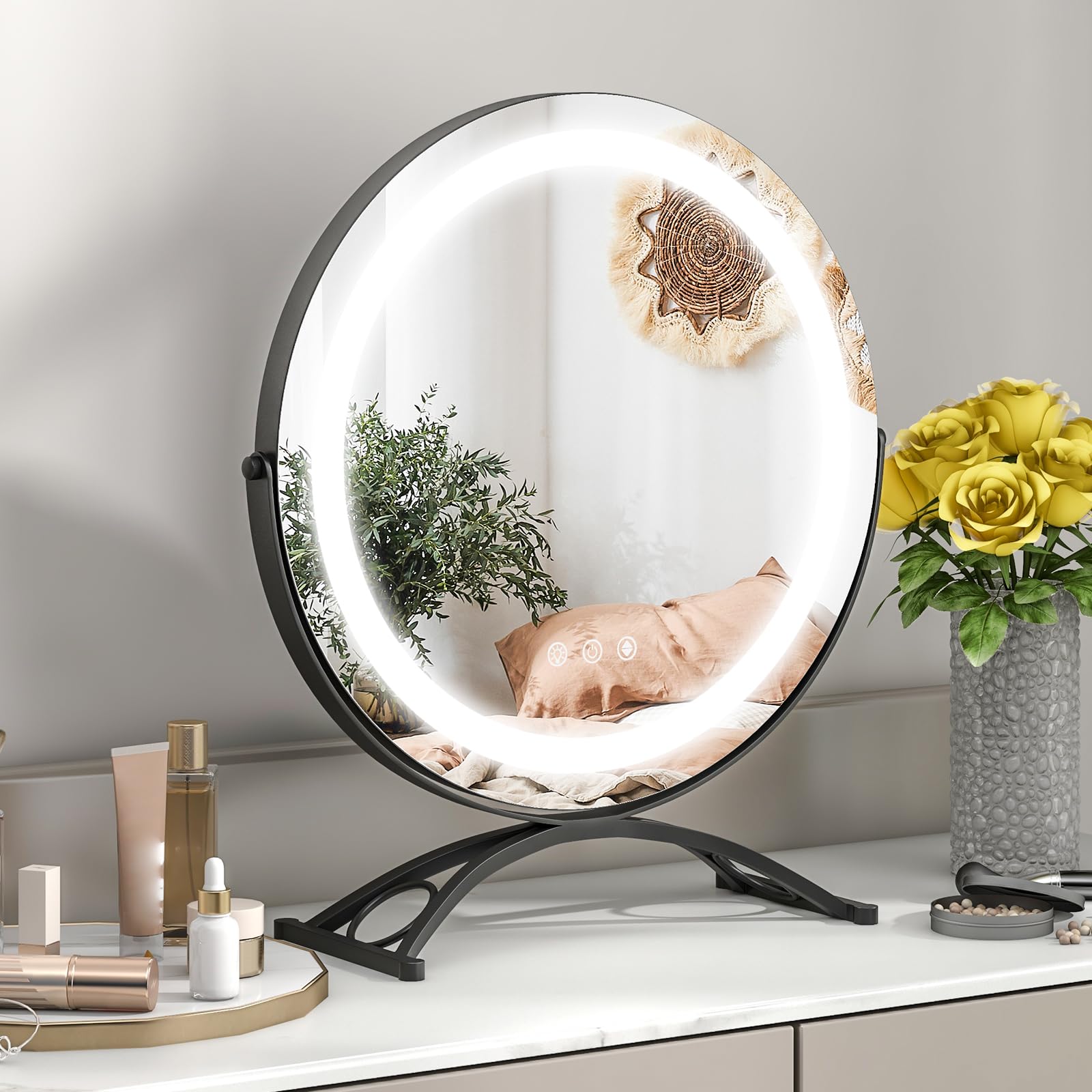 Tangkula 16" Vanity Mirror with Lights, 3 Color Dimmable LED Lighted Makeup Mirror with Touch Screen