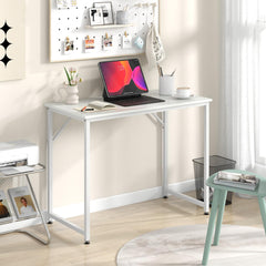 Tangkula Computer Laptop Desk, Heavy Duty Metal Frame Writing Desk (White)