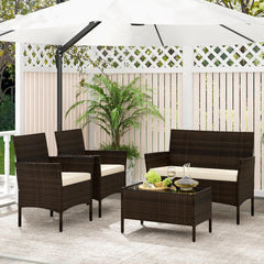 Tangkula 4/8 Piece Patio Rattan Conversation Set, Outdoor Wicker Furniture Set with Chair, Loveseat & Tempered Glass Table