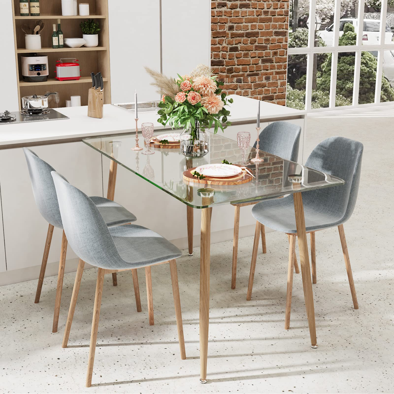 Tangkula Glass Dining Table, Modern Rectangular Table