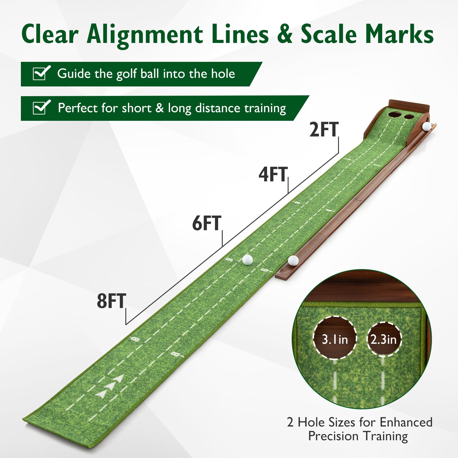 Tangkula 10 FT Golf Putting Green, 2/3-Hole Golf Putting Practice Mat with Auto Ball Return for Indoors & Outdoors