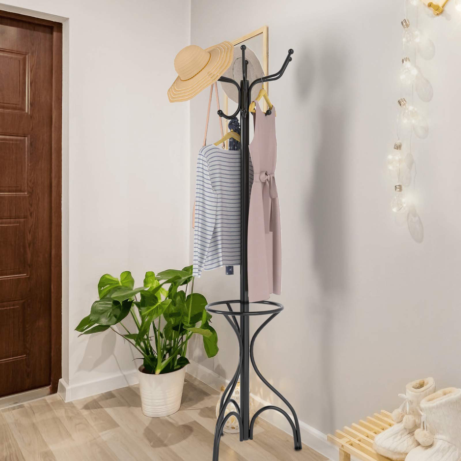 Coat Rack Metal Frame Study Portable Free Standing Entryway Hat Coat Jacket Umbrella Holder