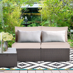 Tangkula 2 PCS Outdoor Wicker Armless Sofa, Patio Rattan Sectional Sofa Set w/2 Thick Cushions and 2 Pillows