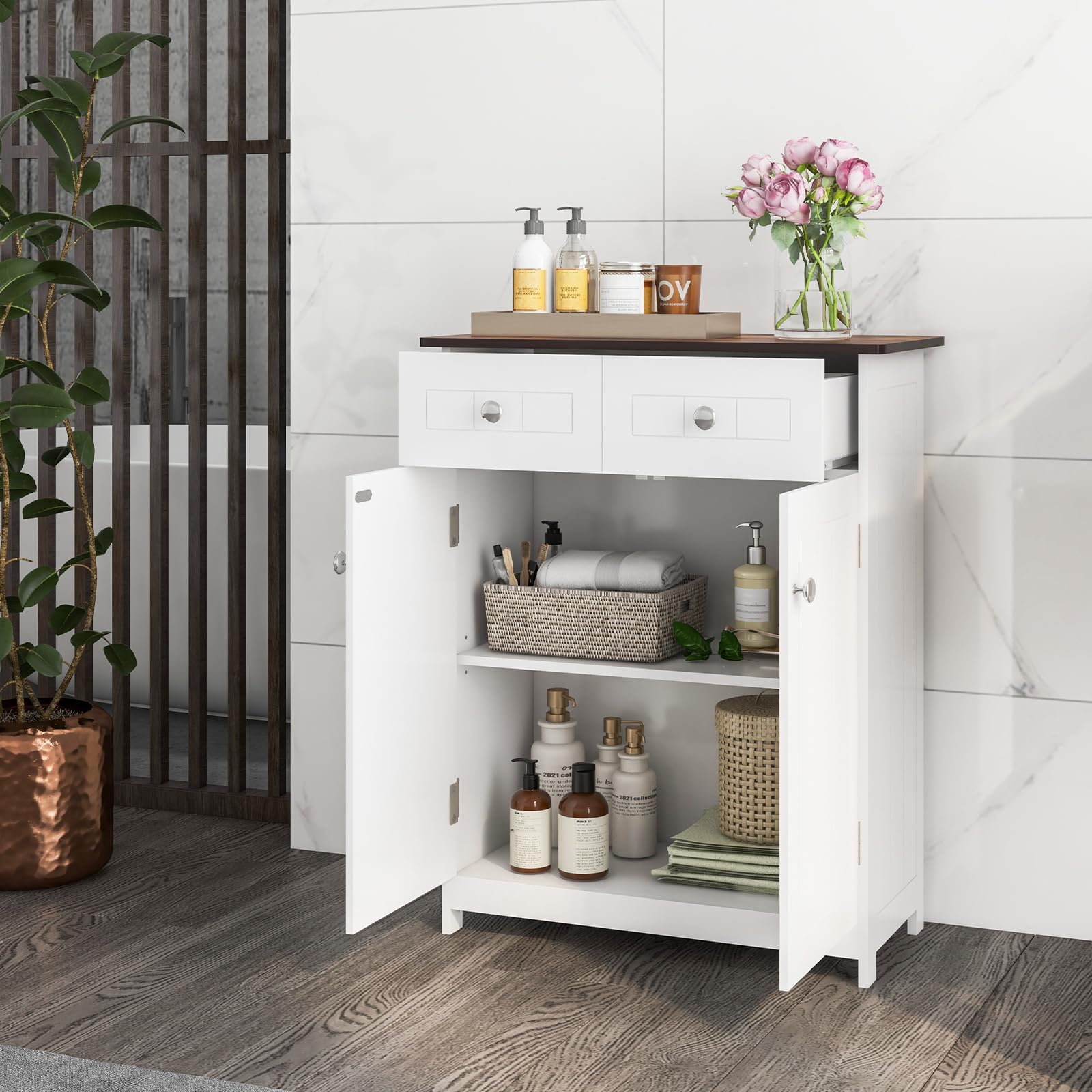 Tangkula Bathroom Storage Cabinet, Freestanding Floor Cabinet