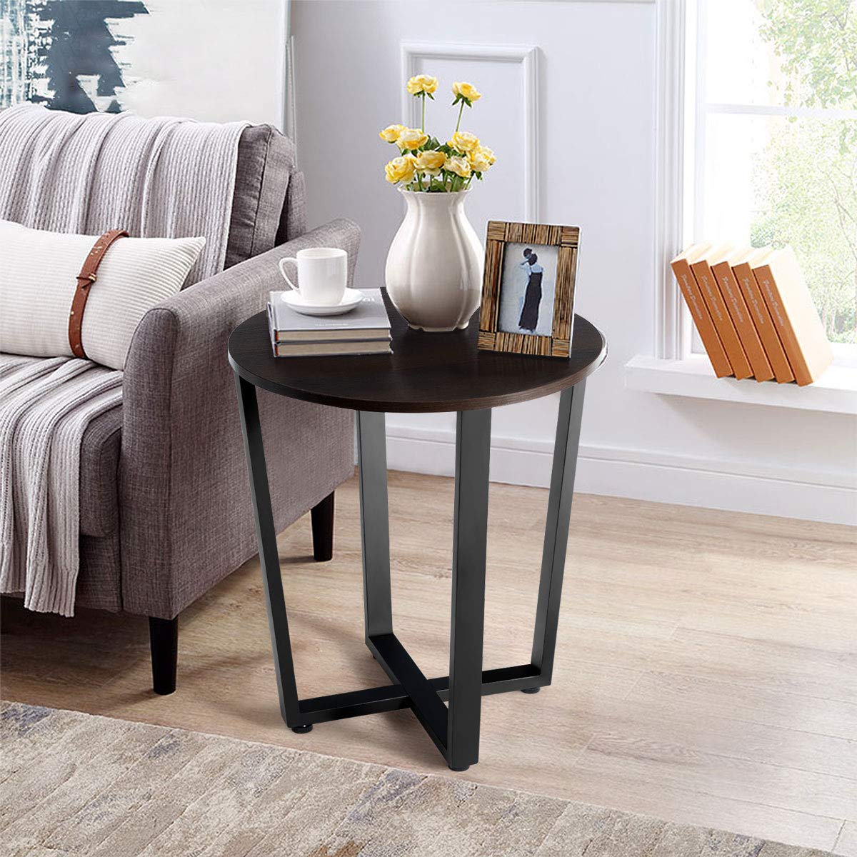 Tangkula Round End Table, 2-Tier Metal Sofa Table with Storage Shelf