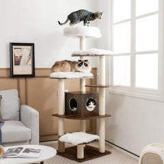 Tangkula Modern Wood Cat Tree, 69-Inch Cat Tower with Multi-Layer Platform, Cat Activity Tree with Sisal Rope Scratching Posts