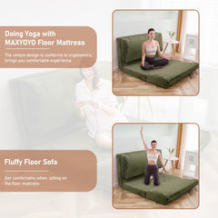 MAXYOYO Bean Bag Folding Sofa Bed, Floor Mattress Extra Thick Floor Sofa with Faux Fur Washable Cover, Green