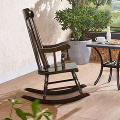 Tangkula Patio Rocking Chair Solid Wood, Outdoor Porch Rocker Chair, Ideal for Garden, Backyard & Balcony