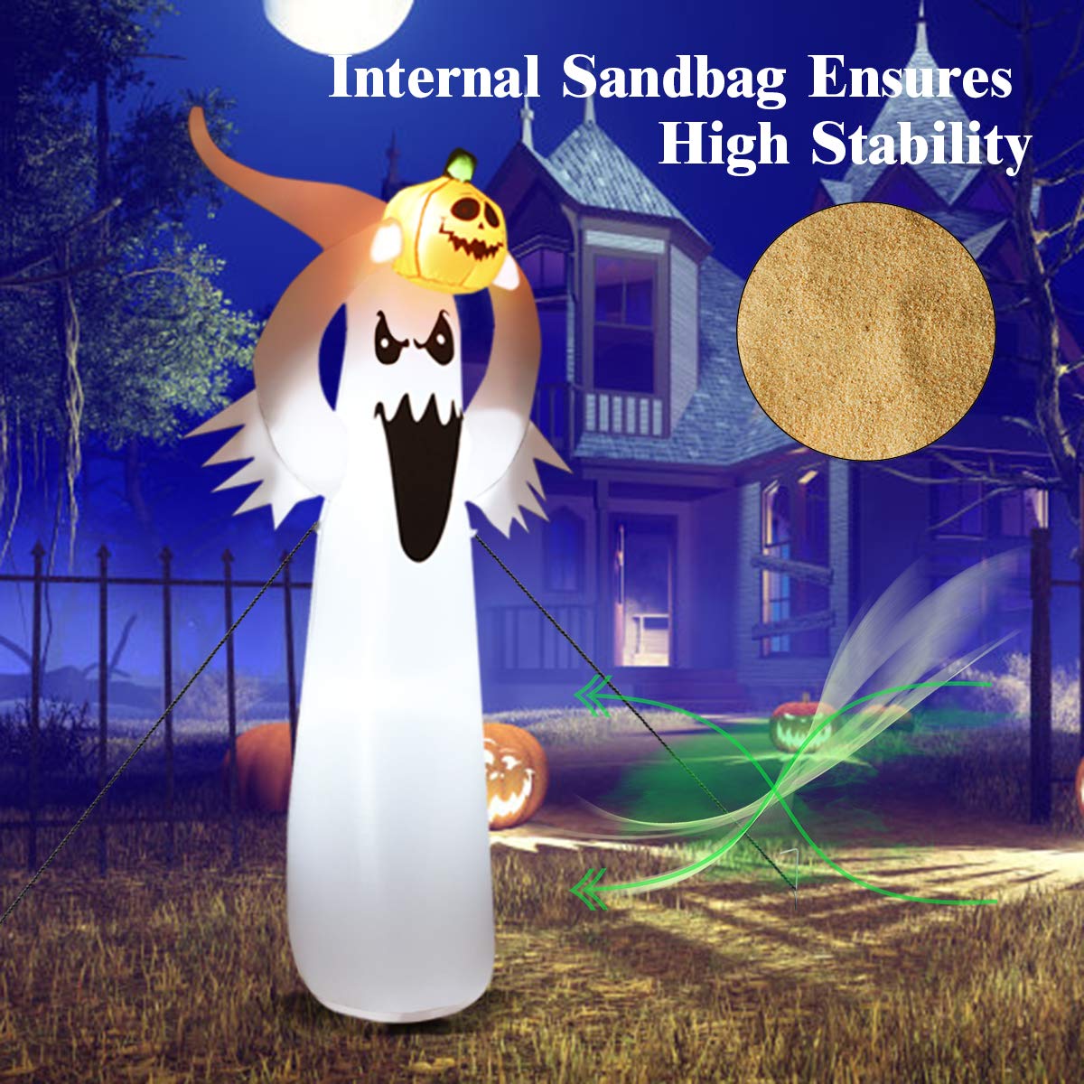 Tangkula Halloween Decorations, Halloween Inflatable Ghost With Led Lights