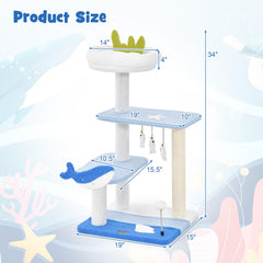 Tangkula Ocean-Themed Cat Tree, 3-Level Cat Tower, 34"