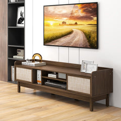 Tangkula Farmhouse TV Stand for TVs up to 65”, Mid Century Modern TV Console Table w/Storage (Walnut, 59”L, up to 65"TV)