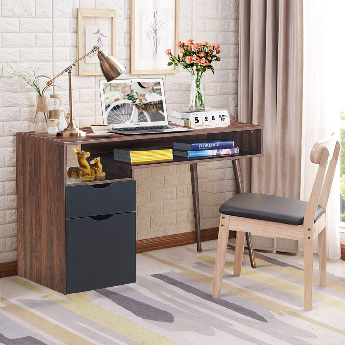 Tangkula Computer Desk with Drawers, Multipurpose Home Office Desk Writing Desk