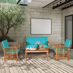 Tangkula Outdoo Wood Sofa Set w/Water Resistant Cushions, Padded Patio Seating Chat Set