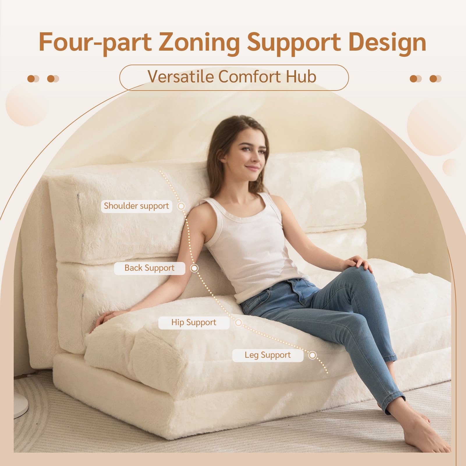 MAXYOYO  Bean Bag Bed Folding Sofa Bed, Extra Wider Fold Full Floor Mattress, Beige Floor Couch