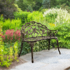 Outdoor Garden Bench Park Bench, All-Weather Patio Bench Chair with Cast Aluminum Seat & Backrest