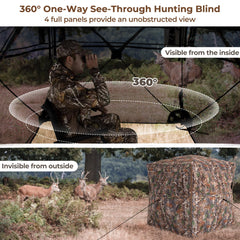 Tangkula Hunting Blind, 2-3 Person 360 Degree One-Way See-Through Ground Blind with Full-Open Door & Sliding Windows