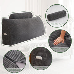 MAXYOYO Wedge Headboard Pillow with Cylindrical Pillow and Removable Cover, Dark Grey