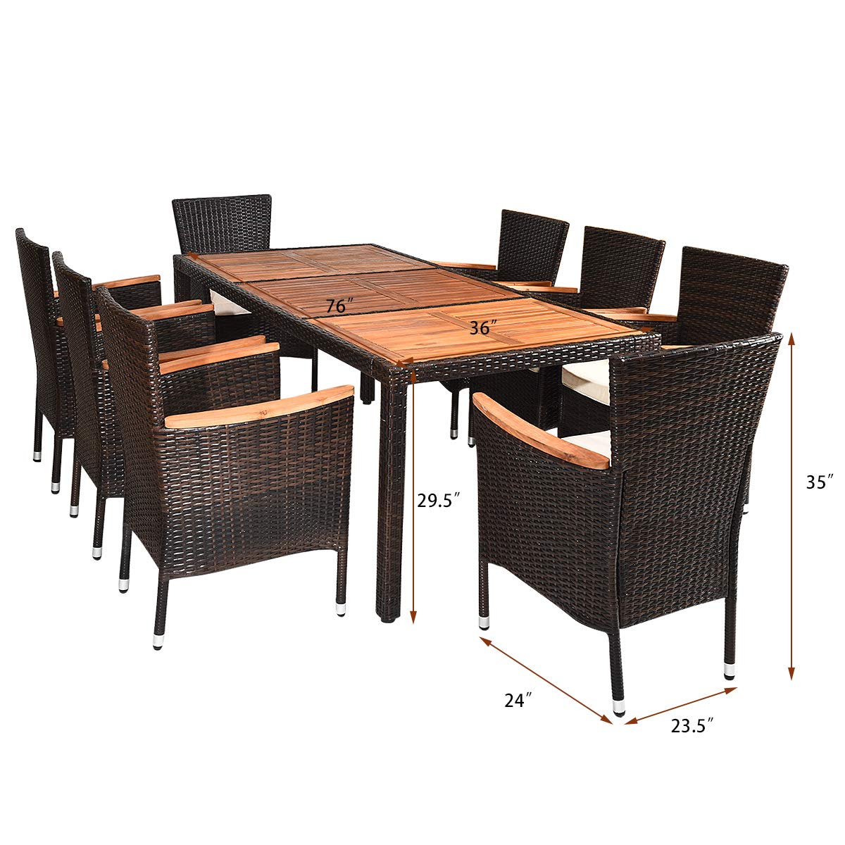 9 Piece Outdoor Dining Set, Garden Patio Wicker Set w/Cushions