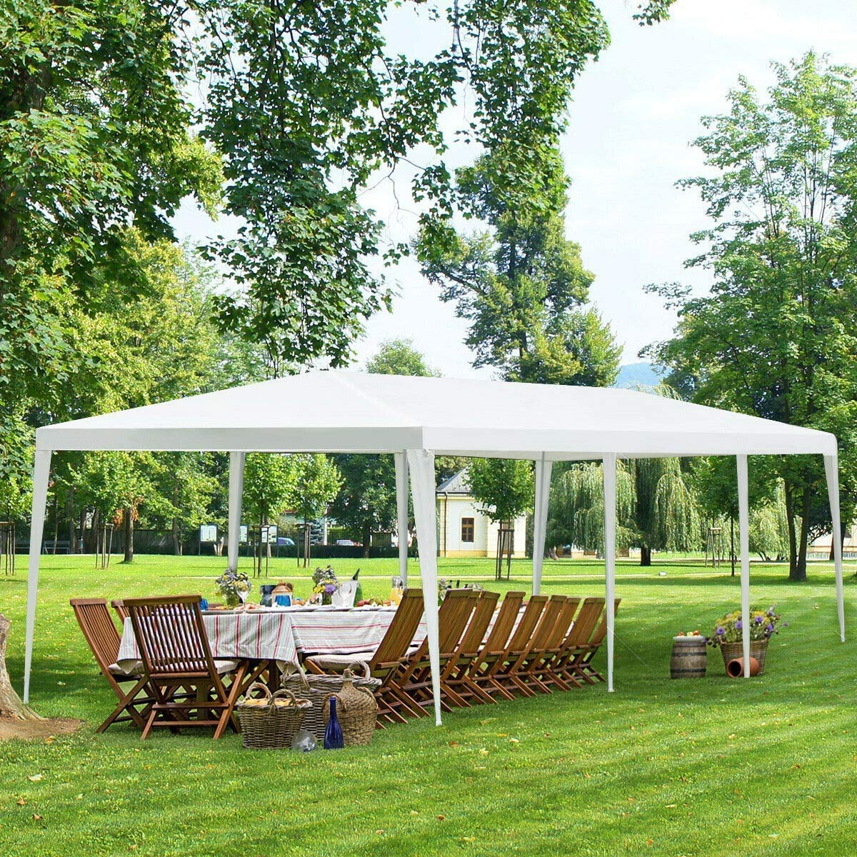 Tangkula 10 x 30 Feet Outdoor Canopy Tent, Wedding Party Tent with 16 Stakes & 8 Wind Ropes