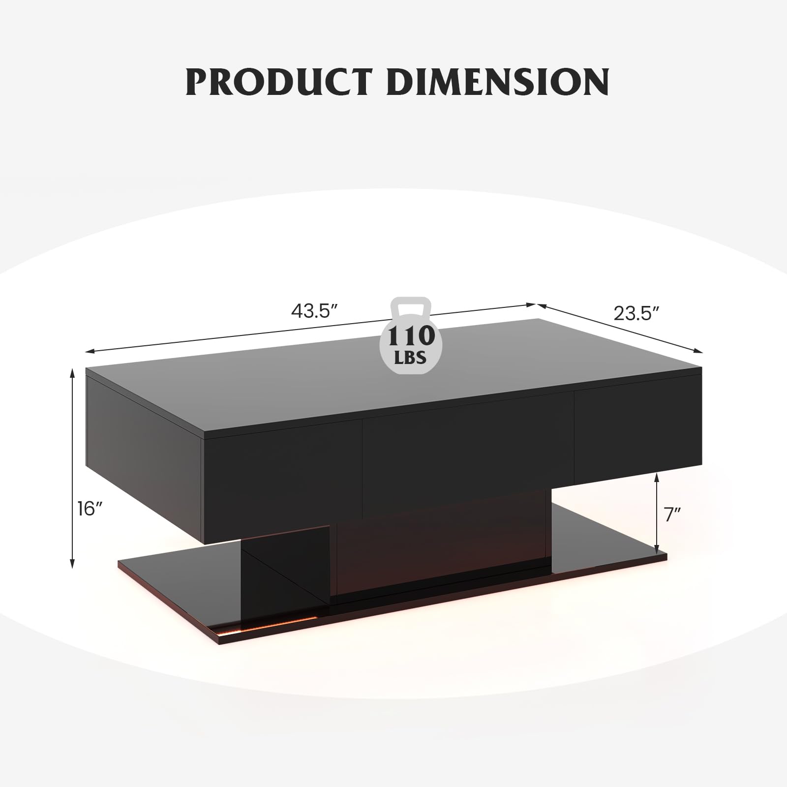 Tangkula LED Coffee Table with 2 Drawers, High Glossy Modern Center Table