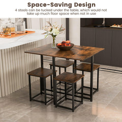 Tangkula Compact 5-Piece Dining Table Set for 4, Small Kitchen Table Set with Square Stools and Metal Frame