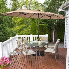 15FT Double-Sided Patio Umbrella with Base, Extra-Large Market Umbrella W/Crank System