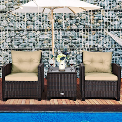 Tangkula 3 Pieces Patio Furniture Set, PE Rattan Wicker 3 Pcs Outdoor Sofa Set