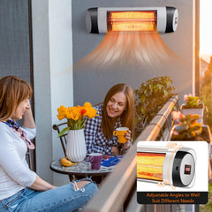 1500W Wall-Mounted Patio Heater, Outdoor Infrared Heater w/ Remote Control