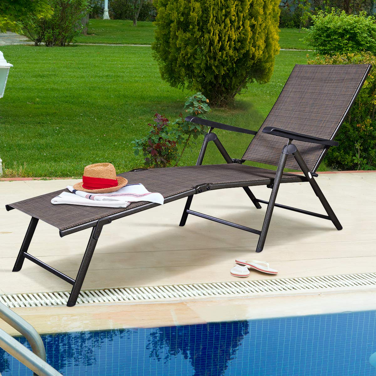 Tangkula Patio Lounge Chair Chaise, Adjustable Backrest