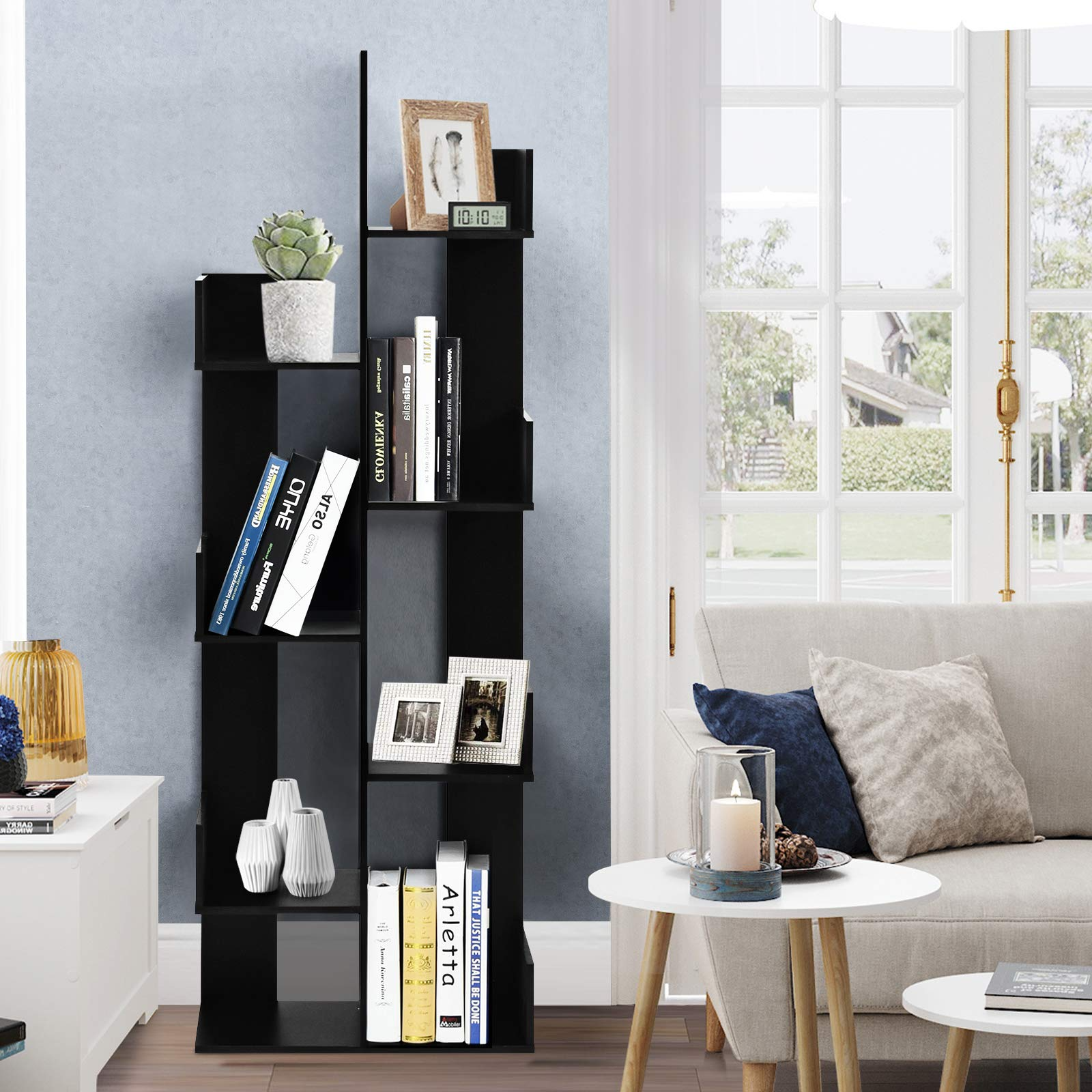 Tangkula 8 Shelf Bookshelf, Wood Bookcase with 8 Book Shelves