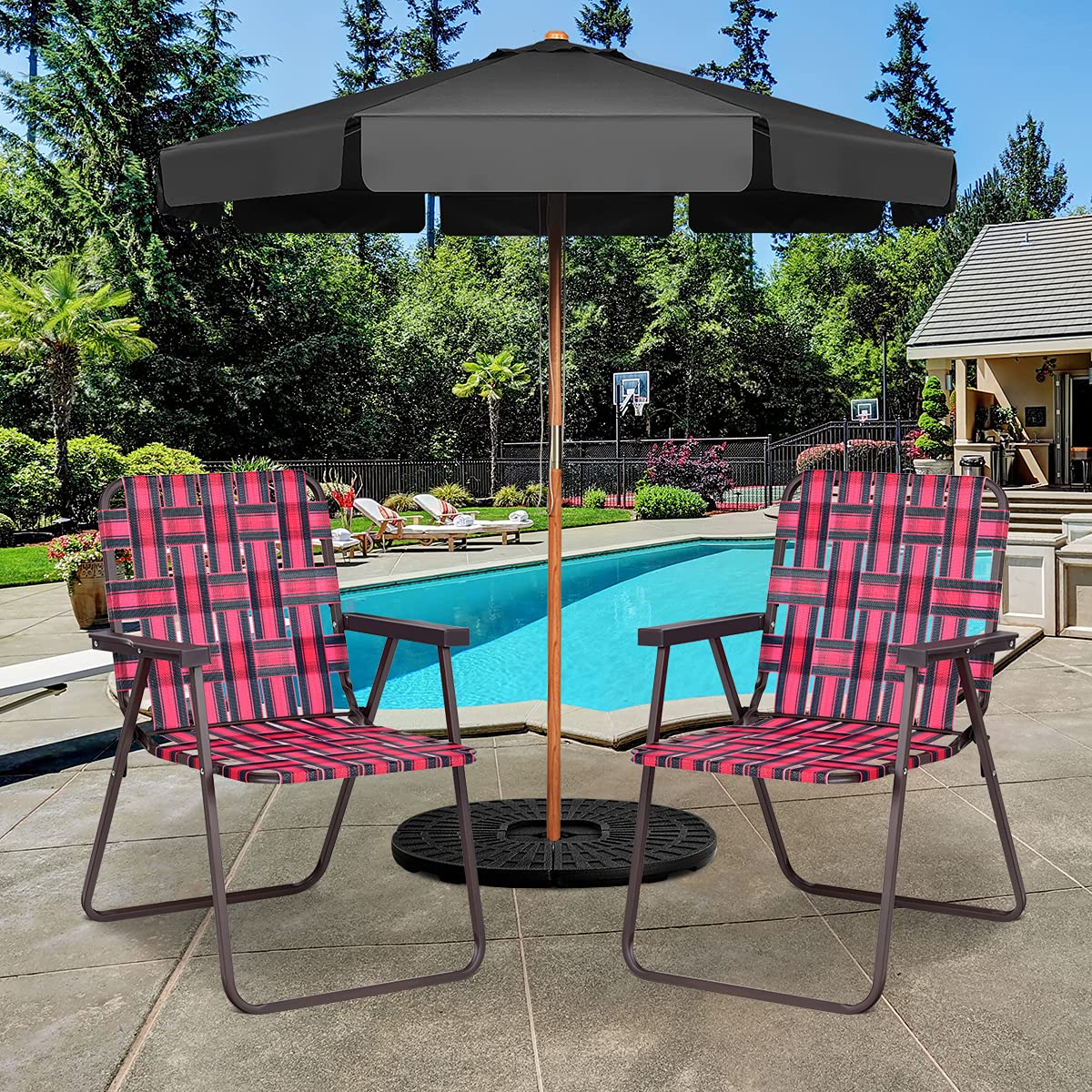 Tangkula Set of 6 Patio Folding Chairs, Outdoor Folding Lawn Chair Set with Armrest, Heavy Duty Steel Frame