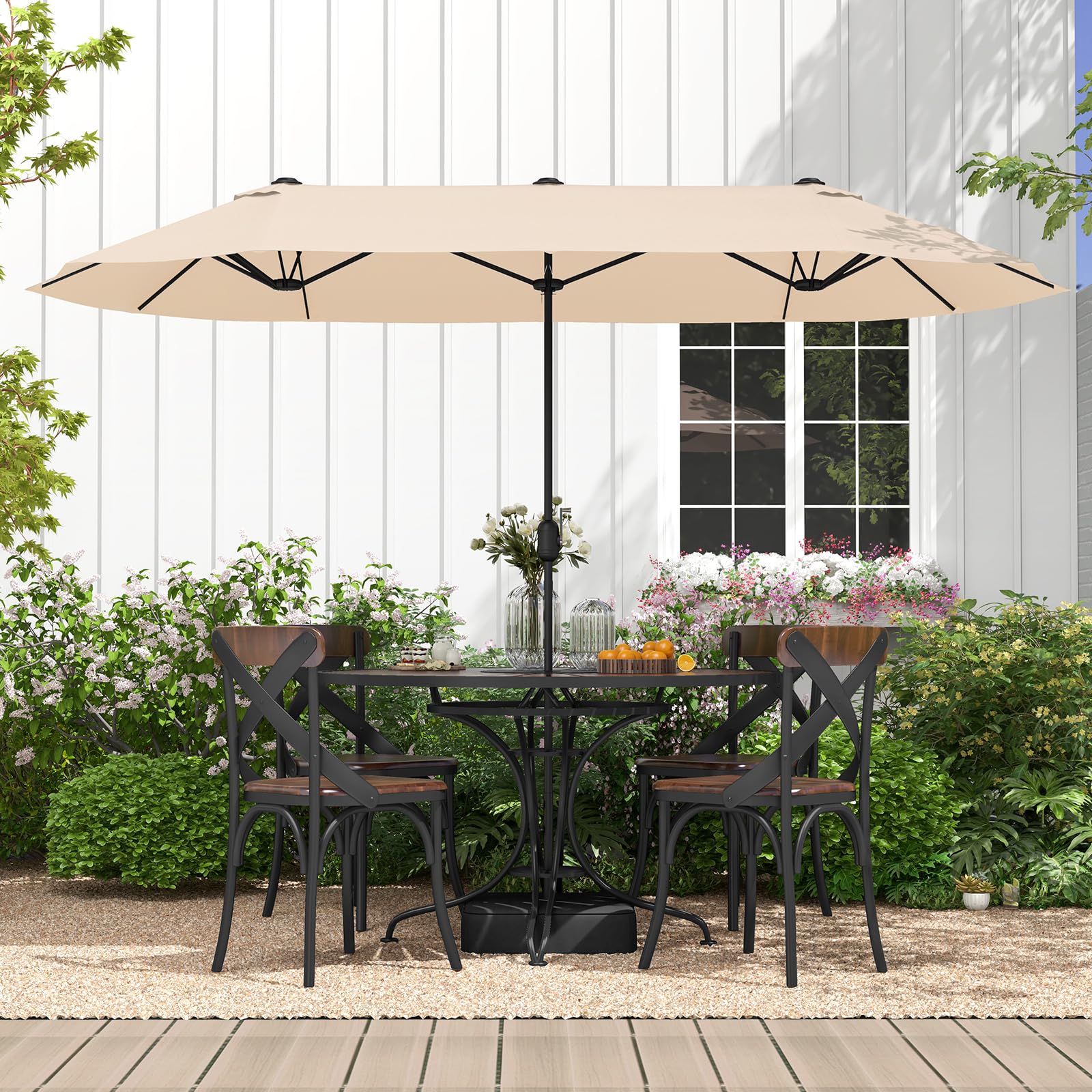 Tangkula 13FT Double-sided Patio Umbrella, Extra Large Twin Table Umbrella with Crank Handle