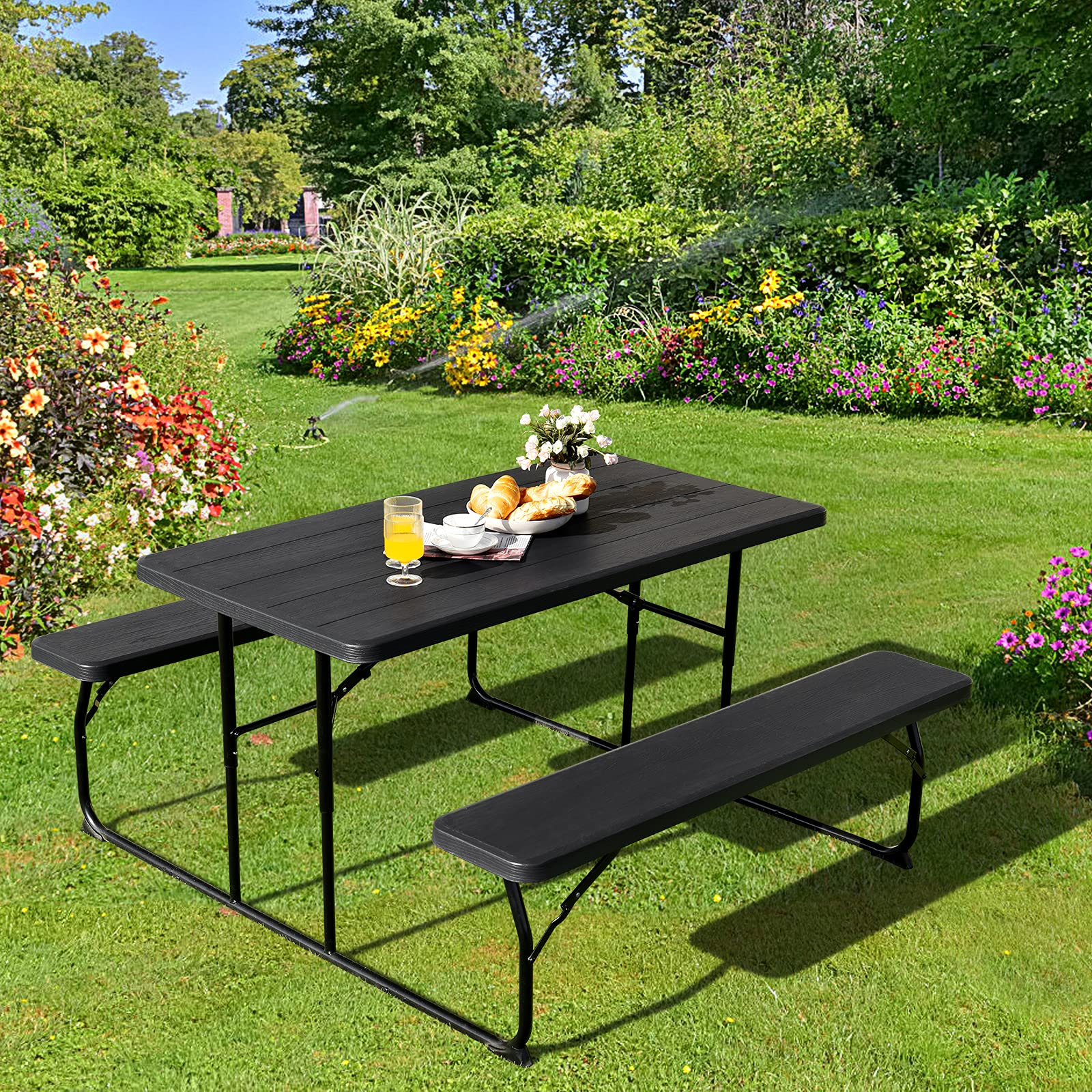 Tangkula Folding Picnic Table with 2 Benches