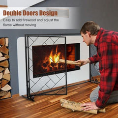 44.5 x 33.5 Inch Double-Door Fireplace Screen, 2-Panel Large Flat Wrought Metal Fire Spark Guard Gate Cover for Home