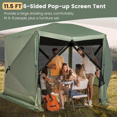 Tangkula 11.5x11.5 Ft Pop Up Gazebo with Netting, Portable Screen Tent with 6 Sided Mesh Walls