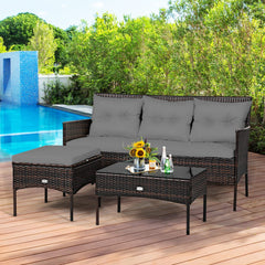 3 Pieces Patio Conversation Set, Outdoor PE Rattan Wicker Furniture Set