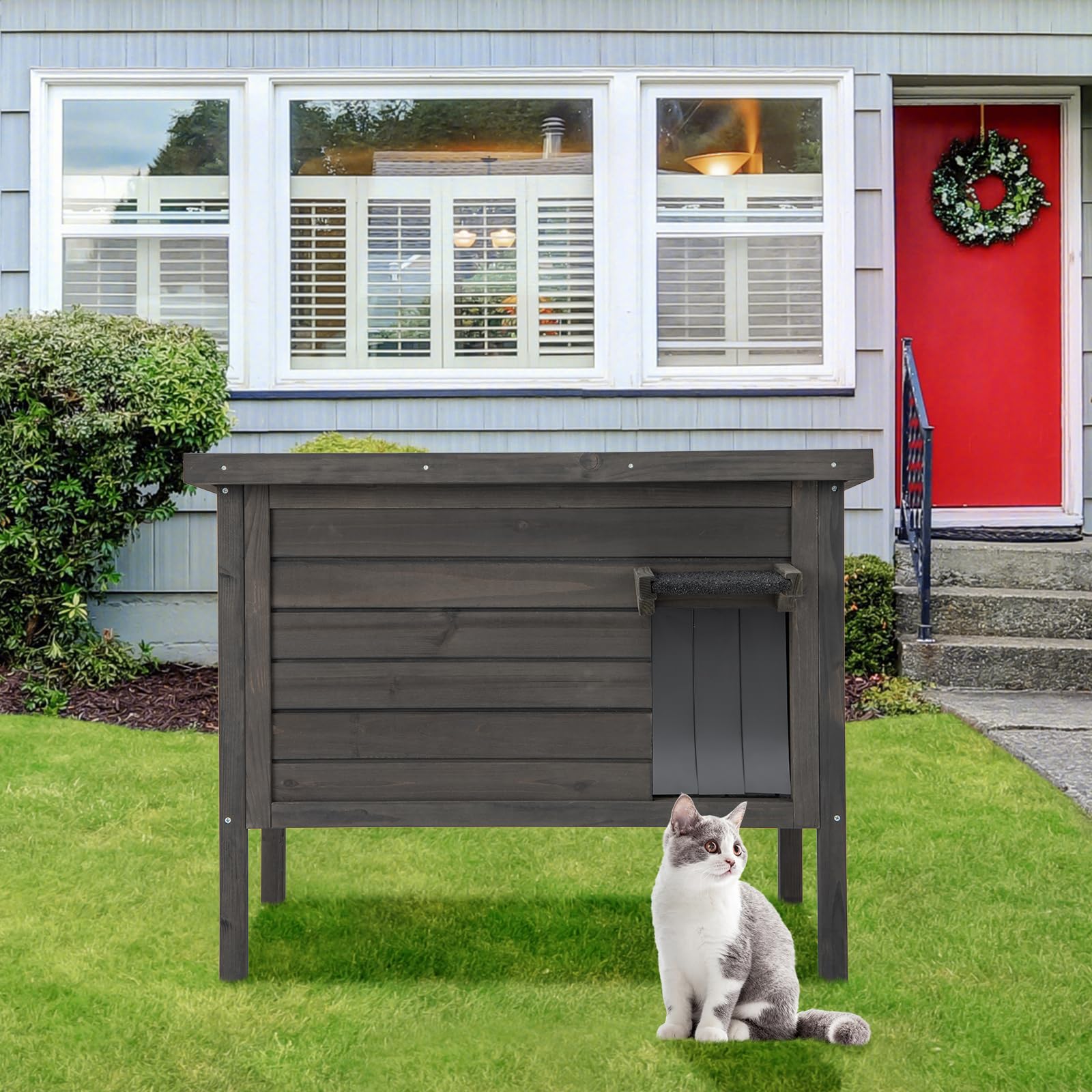 Tangkula Outdoor Cat House Insulated, Weatherproof Cat Enclosure with All-Round Foam Insulated