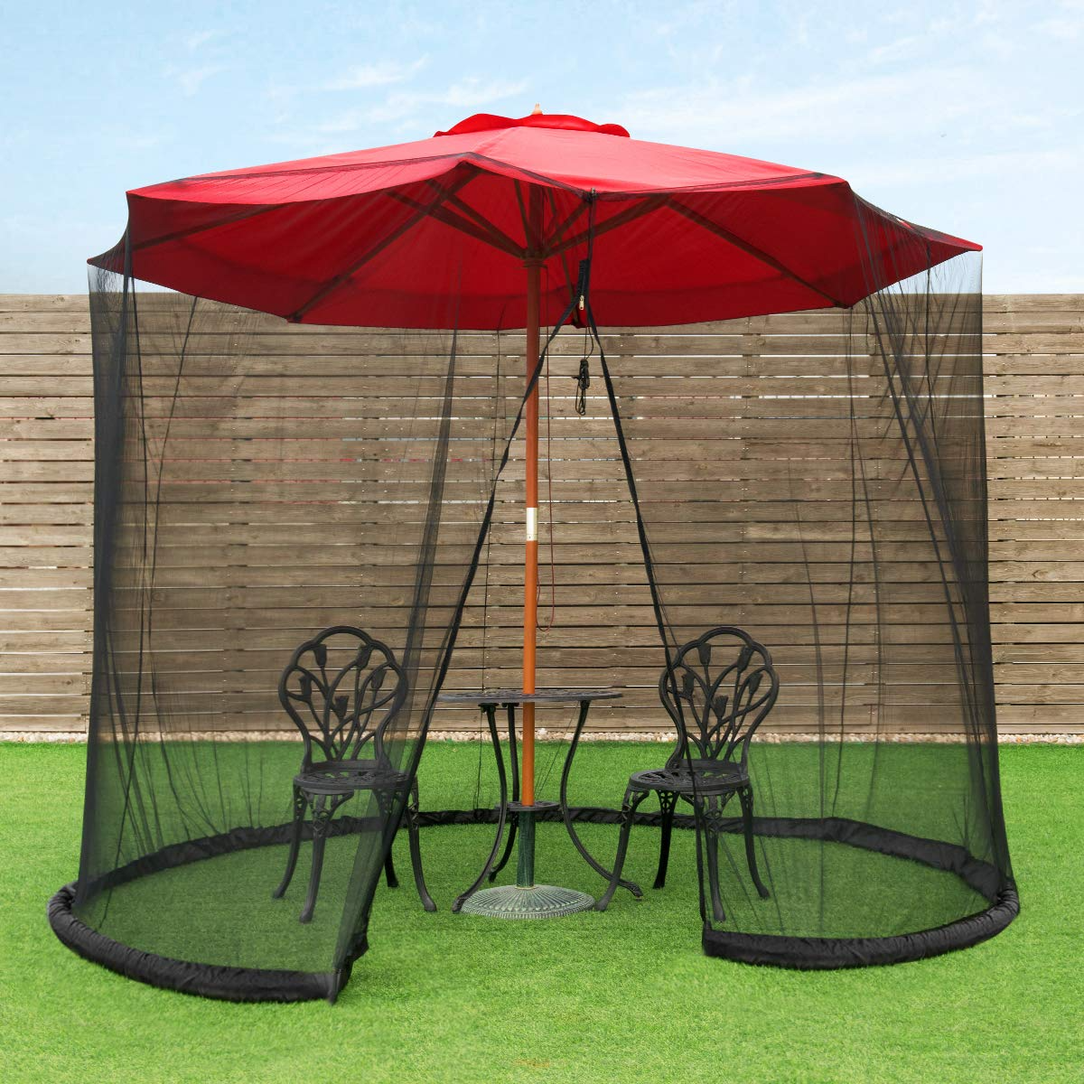 TANGKULA 9/10FT Patio Umbrella Screen, with Zipper Door and Polyester Mesh Netting