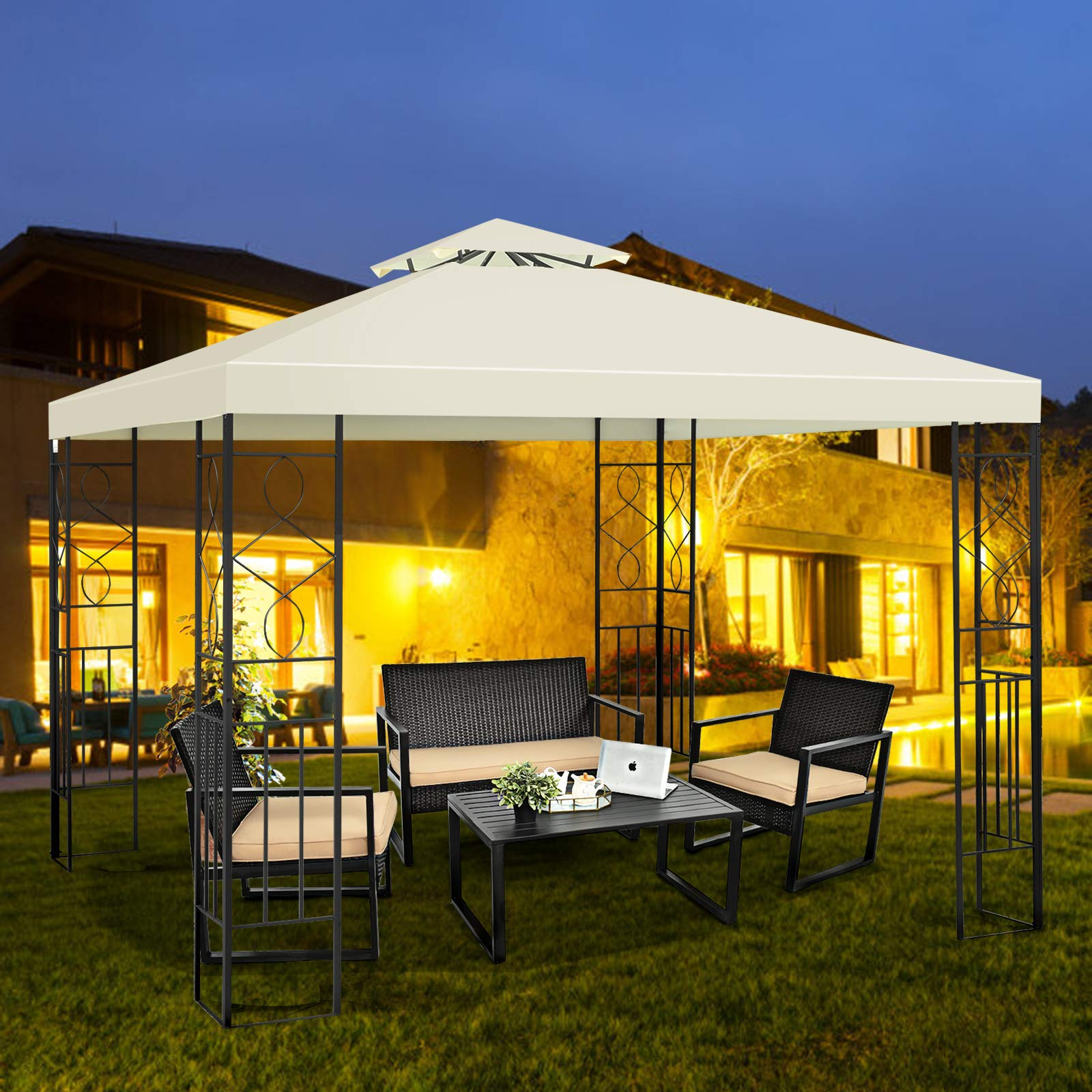 Tangkula 10 x 10FT 2-Tier Patio Gazebo, Powder Coated Steel Structure, Sun Shading Gazebo Canopy Shelter