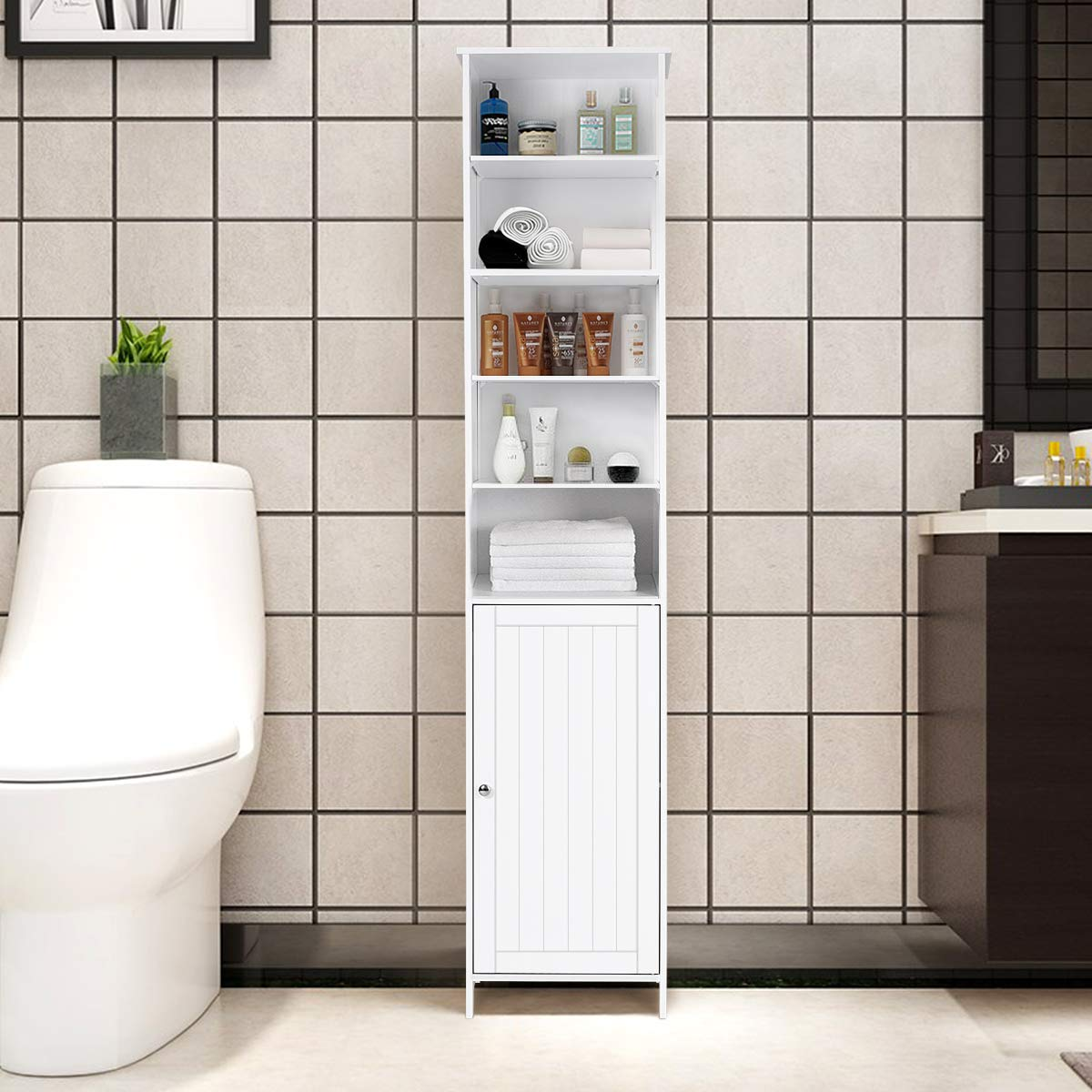 Tangkula 72 Inches Tall Cabinet, Bathroom Free Standing Tower Cabinet with Adjustable Shelves