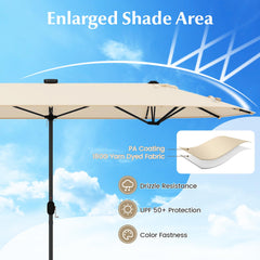 Tangkula 13FT Double-sided Patio Umbrella with Solar Lights, Large Twin Table Umbrella with Crank Handle