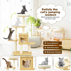 Tangkula Modern Wood Cat Tree, 53 Inches Cat Tower with Platform