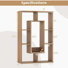 Tangkula 35.5” Geometric Bookshelf, Freestanding Wood Open Bookcase with 7 Cubes, Anti-Toppling Devices