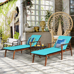 Tangkula Patio Chaise Lounge Sets, Outdoor Acacia Wood Chaise Lounger Chair