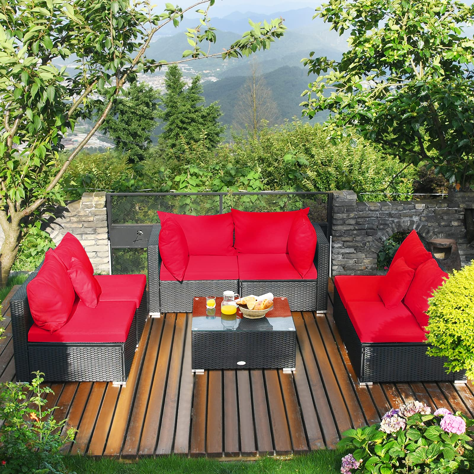 Tangkula 7 Piece Patio Furniture Set, Outdoor Sectional Sofa w/Pillows and Cushions