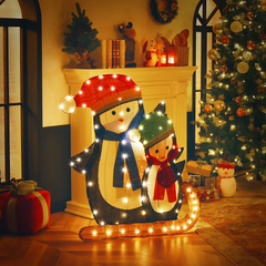 Tangkula 54 inches Christmas Double Snowman Yard Sign with LED Lights