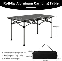 Tangkula Aluminum Folding Camping Table, Lightweight Roll-up Camp Table for 4-6 People with Large Tabletop & Carry Bag